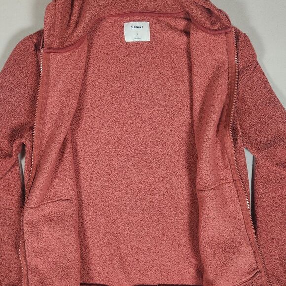Old Navy Sherpa Fleece Hoodie Full Zip Carmine Women’s Medium - Picture 3 of 9